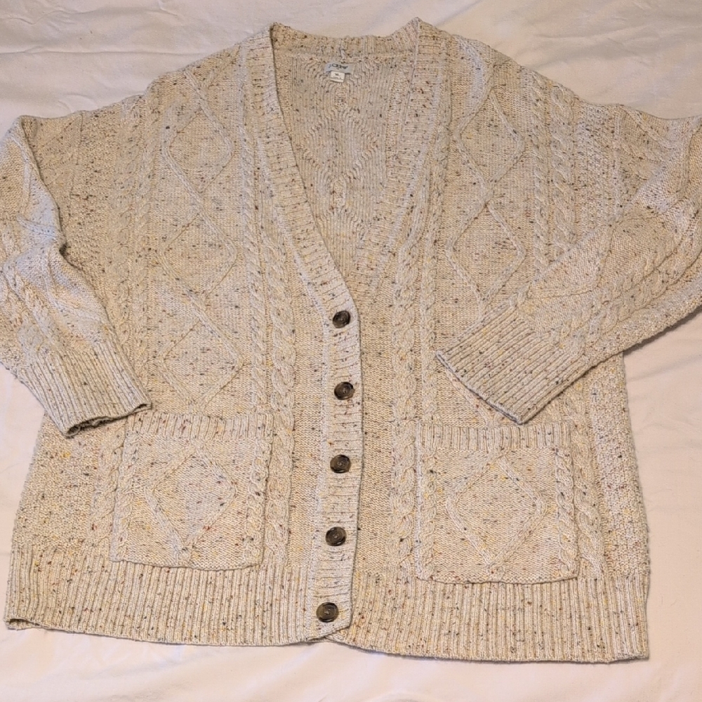 J. Crew Speckled Cream Cable Knit Cardigan